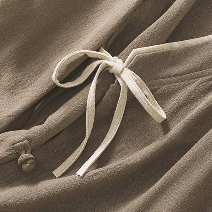 Camisa de lino y algodón con mangas tres cuartos para mujer, diseño retro con cordones y botones de rana , con Buddha Stones - image 19