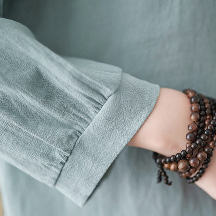 Camisa de algodón de manga larga con cuello alto y estampado floral bordado de Buddha Stones para mujer - image 14
