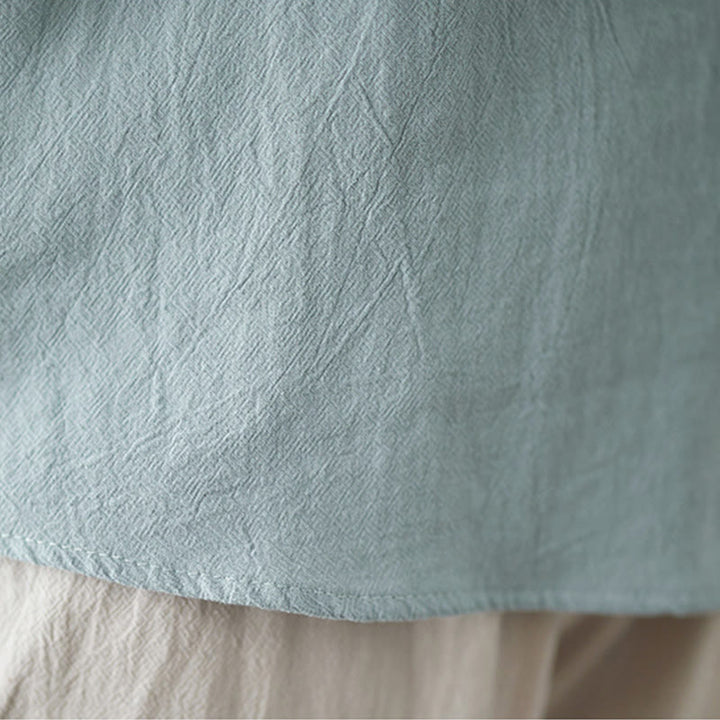 Camisa de algodón de manga larga con cuello alto y estampado floral bordado de Buddha Stones para mujer - image 16