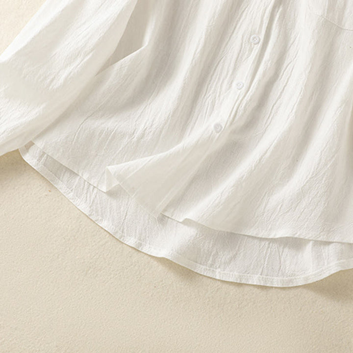 Camisa de algodón de manga larga con diseño bordado simple, retro, liso y con bolsillo para mujer de Buddha Stones , primavera - image 15