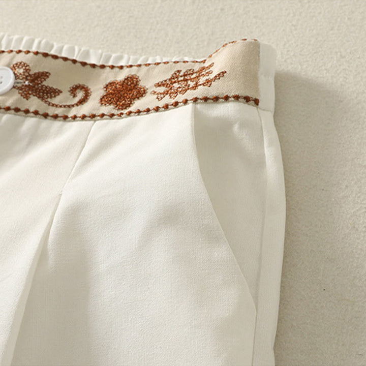 Pantalones anchos de algodón con cintura elástica y cremallera para mujer, bordados con Buddha Stones y bolsillos. - image 5