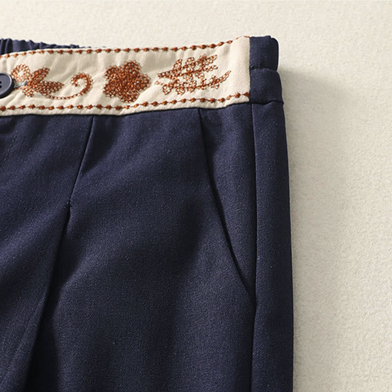 Pantalones anchos de algodón con cintura elástica y cremallera para mujer, bordados con Buddha Stones y bolsillos. - image 18