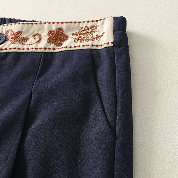 Pantalones anchos de algodón con cintura elástica y cremallera para mujer, bordados con Buddha Stones y bolsillos. - image 18