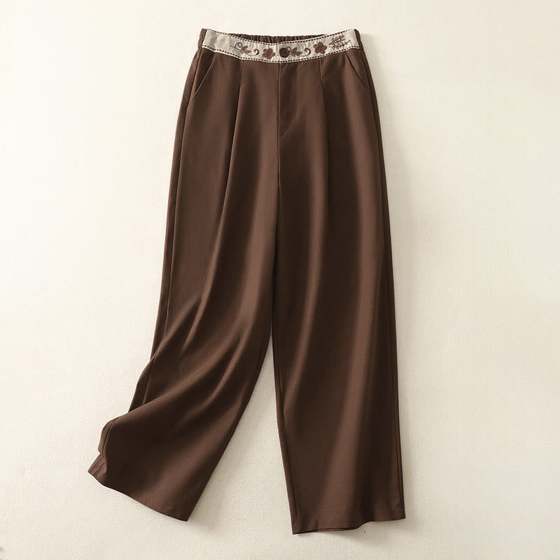 Pantalones anchos de algodón con cintura elástica y cremallera para mujer, bordados con Buddha Stones y bolsillos. - SaddleBrown - US8-10，UK/AU12-14，EU40-42 (2XL) - image 22