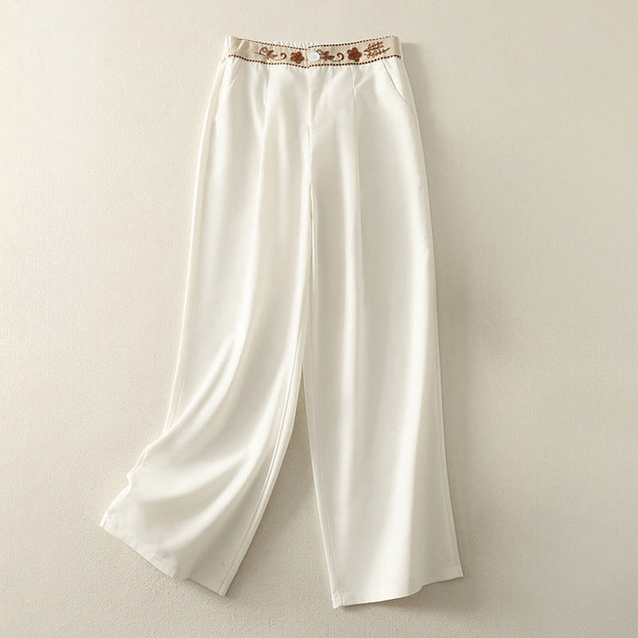 Pantalones anchos de algodón con cintura elástica y cremallera para mujer, bordados con Buddha Stones y bolsillos. - Blanco - US8-10，UK/AU12-14，EU40-42 (2XL) - image 1