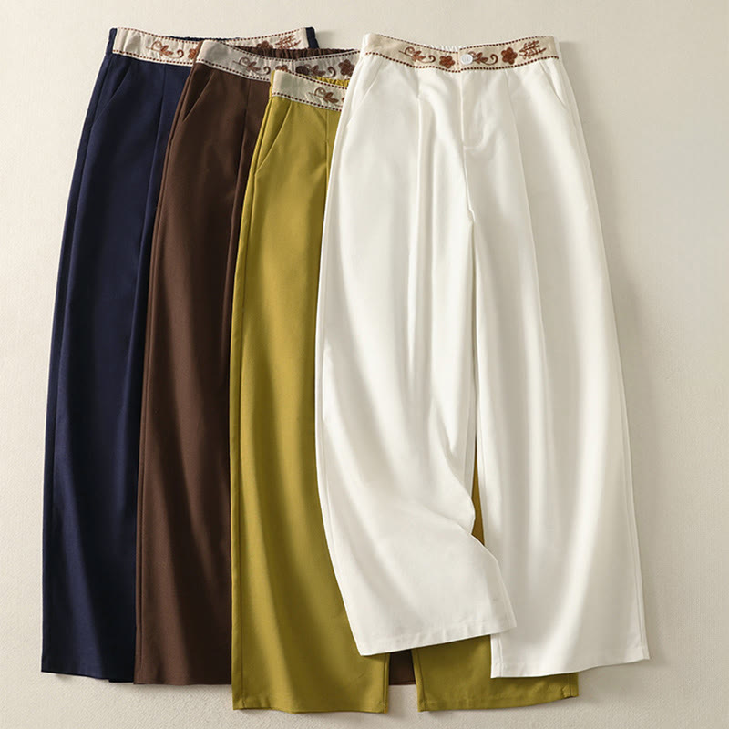 Pantalones anchos de algodón con cintura elástica y cremallera para mujer, bordados con Buddha Stones y bolsillos. - image 0