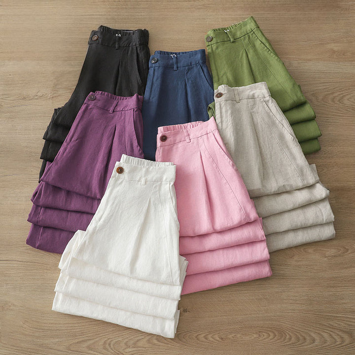 Pantalones anchos de algodón con cremallera y bolsillos para mujer de Buddha Stones para otoño - image 39