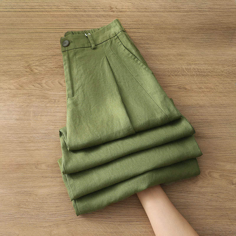 Pantalones anchos de algodón con cremallera y bolsillos para mujer de Buddha Stones para otoño - Verde oliva - US12, UK/AU16, EU44 (2XL) - image 21