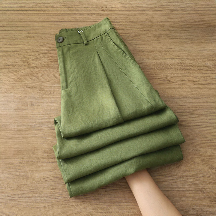 Pantalones anchos de algodón con cremallera y bolsillos para mujer de Buddha Stones para otoño - Verde oliva - US12, UK/AU16, EU44 (2XL) - image 21