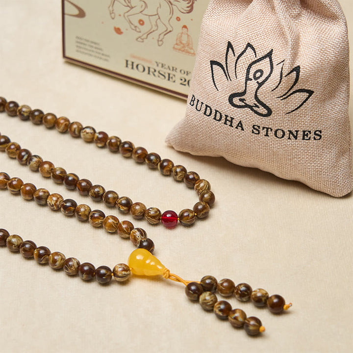 Mala con 108 Buddha Stones y calabaza ámbar multicolor - image 4