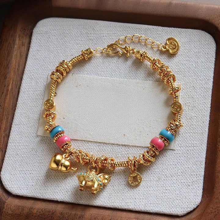 Pulsera de equilibrio de cobre con monedas de cobre y calabaza del Año del Caballo con Buddha Stones - image 2