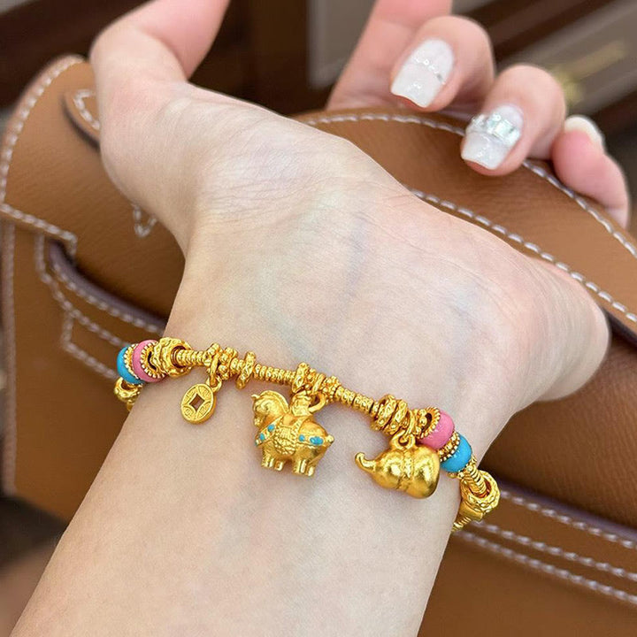 Pulsera de equilibrio de cobre con monedas de cobre y calabaza del Año del Caballo con Buddha Stones - image 3