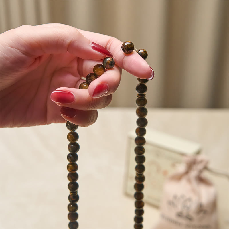 Mala de fuerza con cuentas de ojo de tigre y símbolo de loto de Buddha Stones - image 4