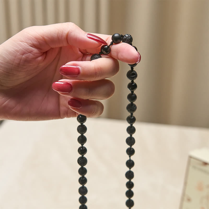 Mala de la fortuna con borlas de piedra de lava de ónix negro y cuentas de 8 mm de Buddha Stones - image 4