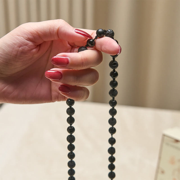 Mala de la fortuna con borlas de piedra de lava de ónix negro y cuentas de 8 mm de Buddha Stones - image 4