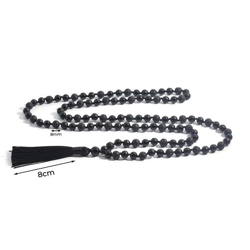 Mala de la fortuna con borlas de piedra de lava de ónix negro y cuentas de 8 mm de Buddha Stones - image 6
