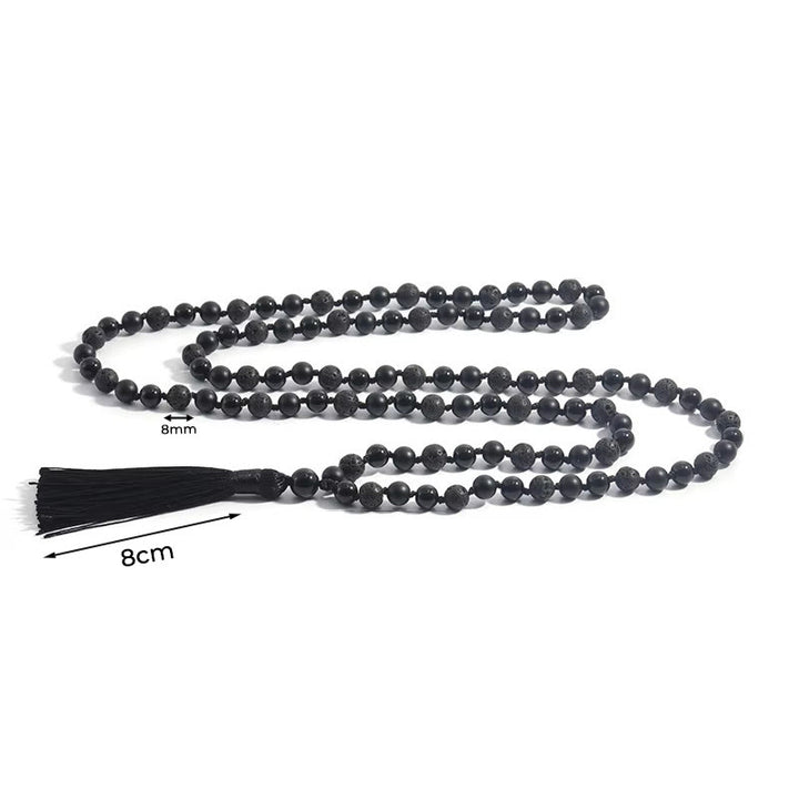 Mala de la fortuna con borlas de piedra de lava de ónix negro y cuentas de 8 mm de Buddha Stones - image 6