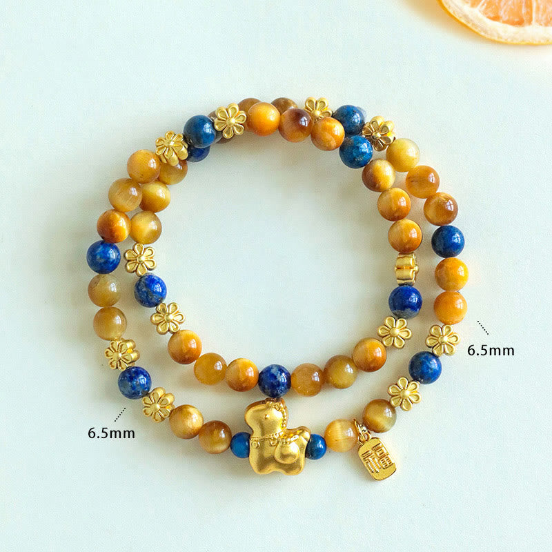 Pulsera de doble vuelta con Buddha Stones, personaje Fu, lazurita, lapislázuli, ojo de tigre y serenidad - image 9