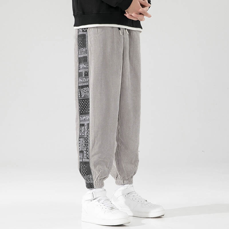 Pantalones de pana rectos hasta el tobillo con estampado de cachemira y cordón lateral para hombre con Buddha Stones y bolsillos - Gris claro - US/UK/AU46, EU56 (5XL) - image 13
