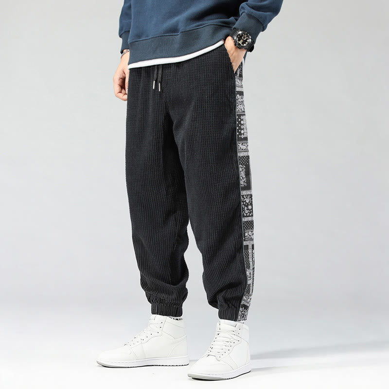 Pantalones de pana rectos hasta el tobillo con estampado de cachemira y cordón lateral para hombre con Buddha Stones y bolsillos - image 2