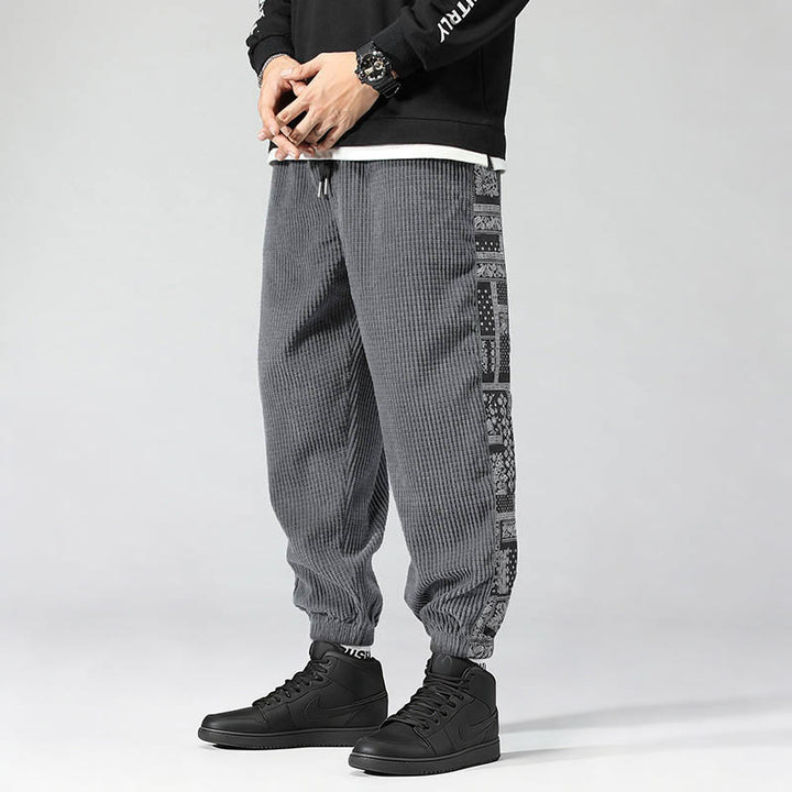 Pantalones de pana rectos hasta el tobillo con estampado de cachemira y cordón lateral para hombre con Buddha Stones y bolsillos - Gris - US/UK/AU46, EU56 (5XL) - image 19