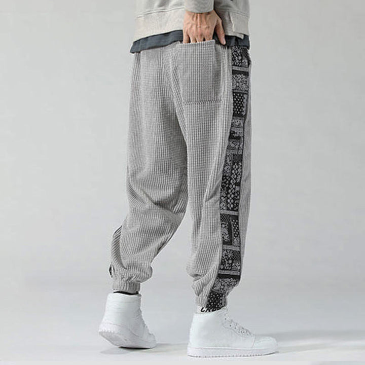 Pantalones de pana rectos hasta el tobillo con estampado de cachemira y cordón lateral para hombre con Buddha Stones y bolsillos - image 16