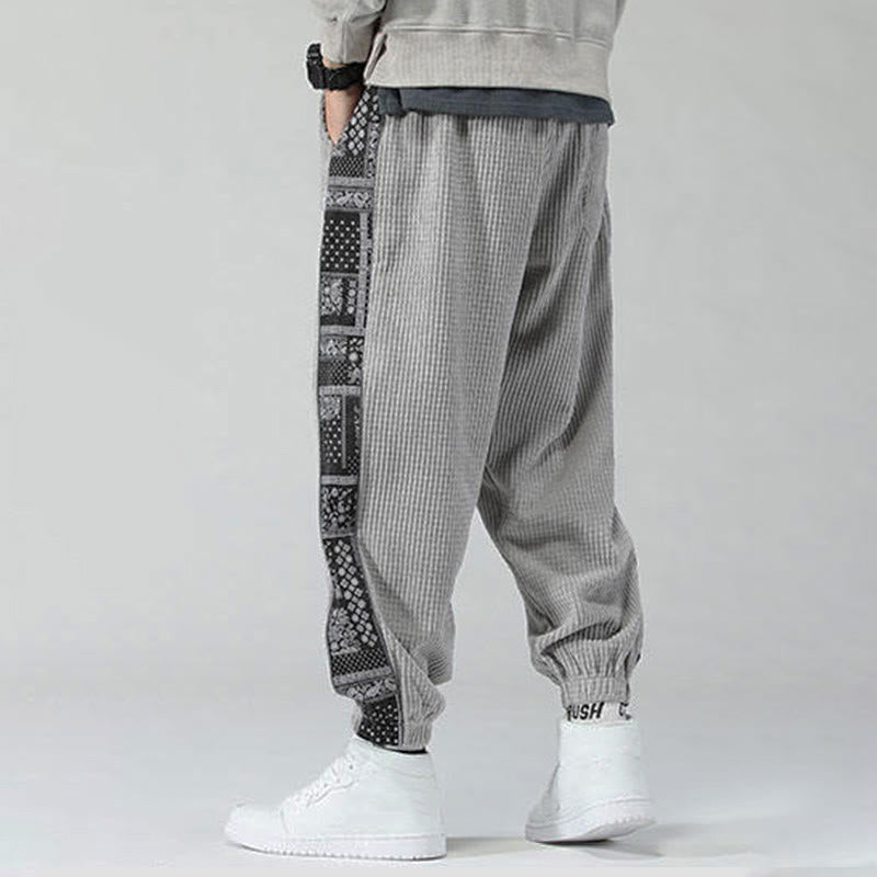 Pantalones de pana rectos hasta el tobillo con estampado de cachemira y cordón lateral para hombre con Buddha Stones y bolsillos - image 18