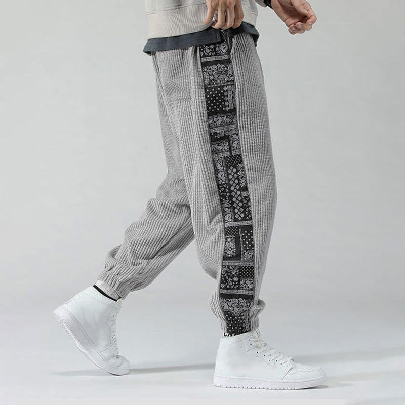 Pantalones de pana rectos hasta el tobillo con estampado de cachemira y cordón lateral para hombre con Buddha Stones y bolsillos - image 15