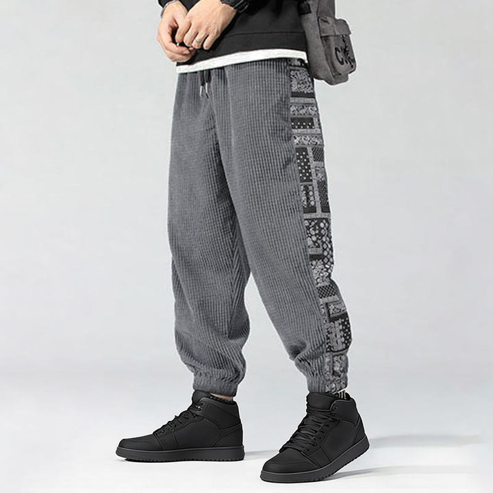 Pantalones de pana rectos hasta el tobillo con estampado de cachemira y cordón lateral para hombre con Buddha Stones y bolsillos - image 25