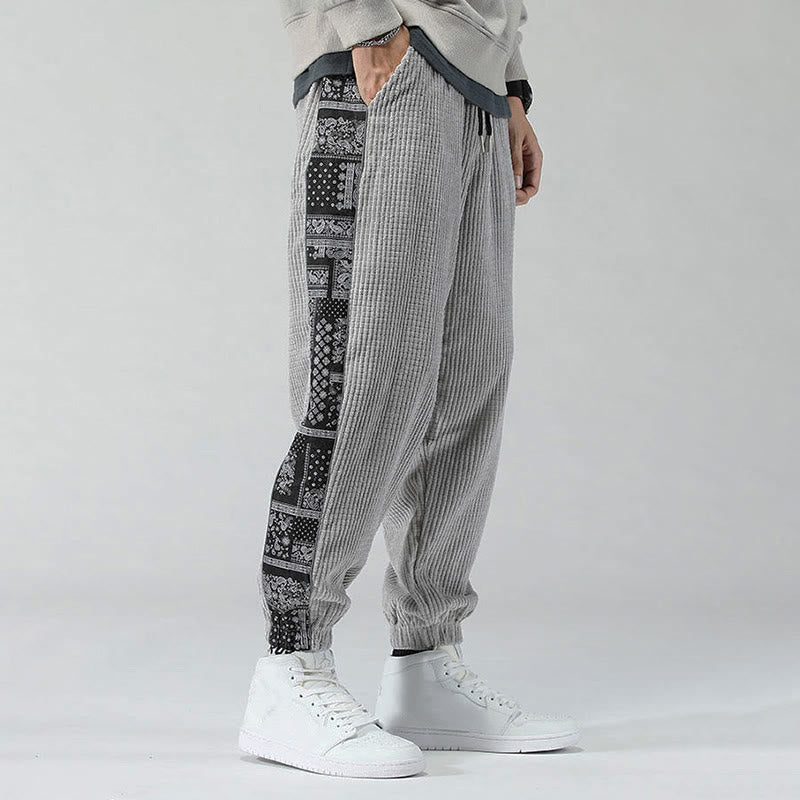 Pantalones de pana rectos hasta el tobillo con estampado de cachemira y cordón lateral para hombre con Buddha Stones y bolsillos - image 14