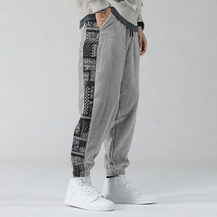 Pantalones de pana rectos hasta el tobillo con estampado de cachemira y cordón lateral para hombre con Buddha Stones y bolsillos - image 14