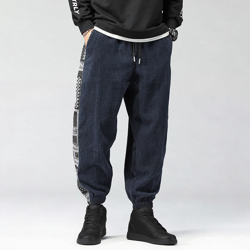 Pantalones de pana rectos hasta el tobillo con estampado de cachemira y cordón lateral para hombre con Buddha Stones y bolsillos - image 28