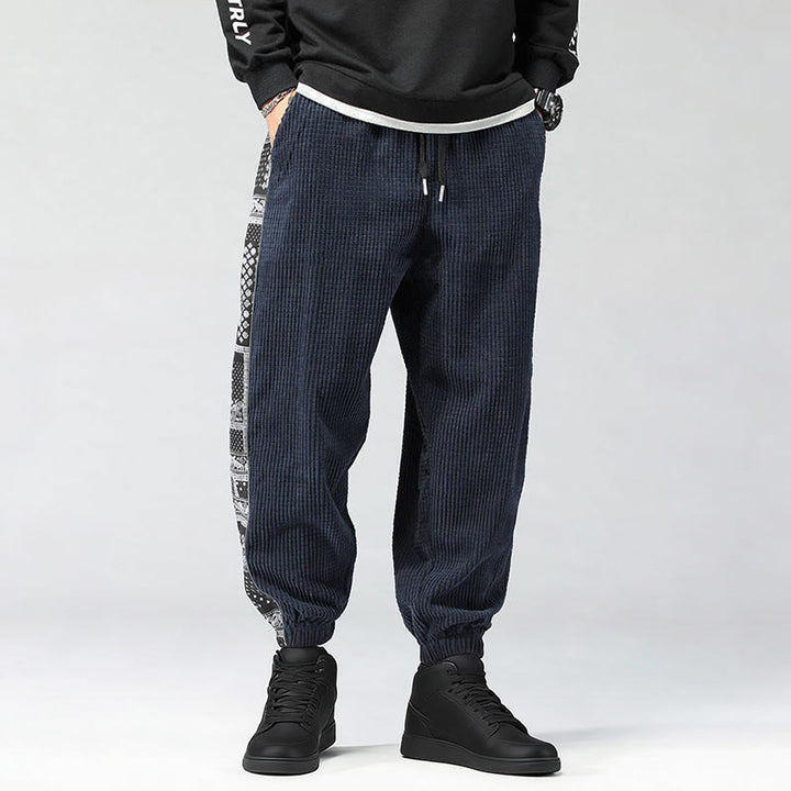 Pantalones de pana rectos hasta el tobillo con estampado de cachemira y cordón lateral para hombre con Buddha Stones y bolsillos - image 28