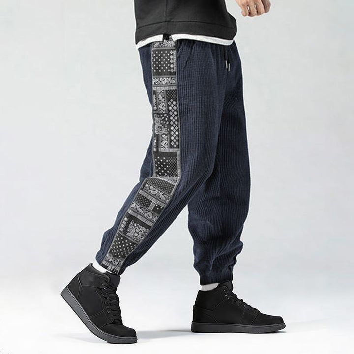 Pantalones de pana rectos hasta el tobillo con estampado de cachemira y cordón lateral para hombre con Buddha Stones y bolsillos - image 30