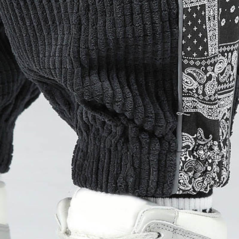 Pantalones de pana rectos hasta el tobillo con estampado de cachemira y cordón lateral para hombre con Buddha Stones y bolsillos - image 12