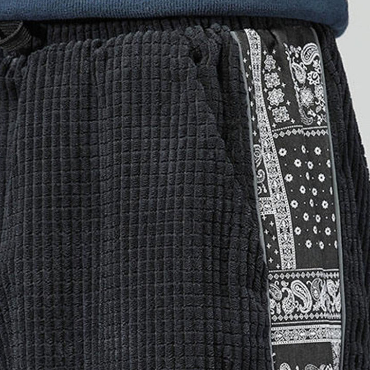 Pantalones de pana rectos hasta el tobillo con estampado de cachemira y cordón lateral para hombre con Buddha Stones y bolsillos - image 10
