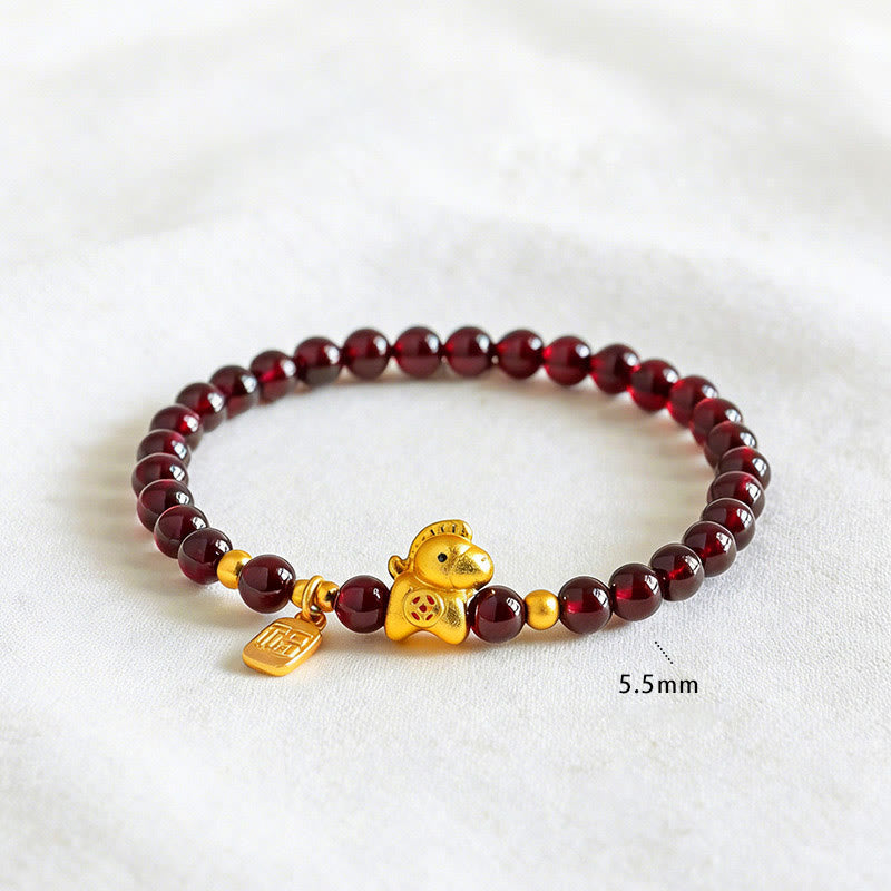 Pulsera protectora con Buddha Stones y granate del Año del Caballo Fu - image 2