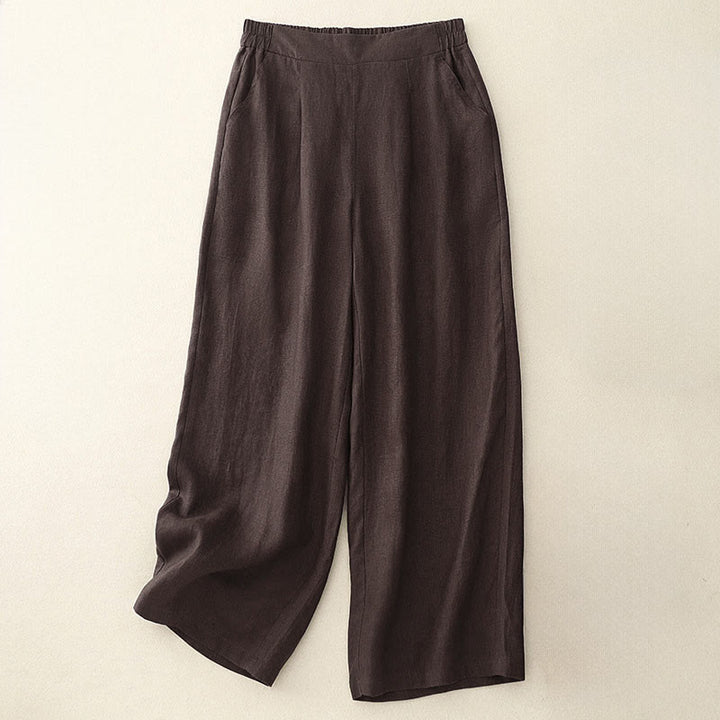 Pantalones de algodón Buddha Stones para mujer, lisos, de primavera, de largo 7-8, con bolsillos - SaddleBrown - US12, UK/AU16, EU44 (2XL) - image 0