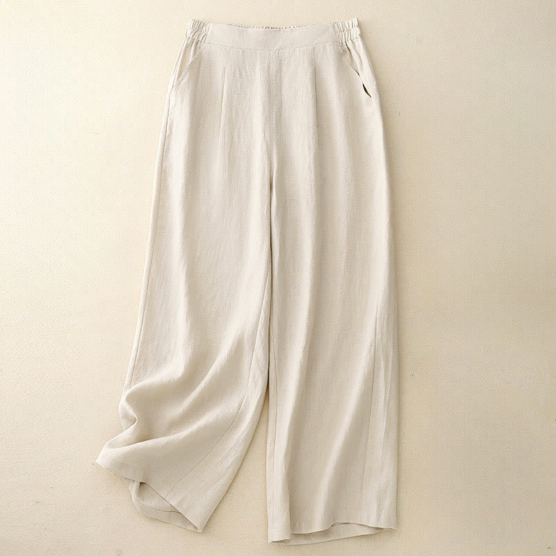 Pantalones de algodón Buddha Stones para mujer, lisos, de primavera, de largo 7-8, con bolsillos - Beige - US12, UK/AU16, EU44 (2XL) - image 11