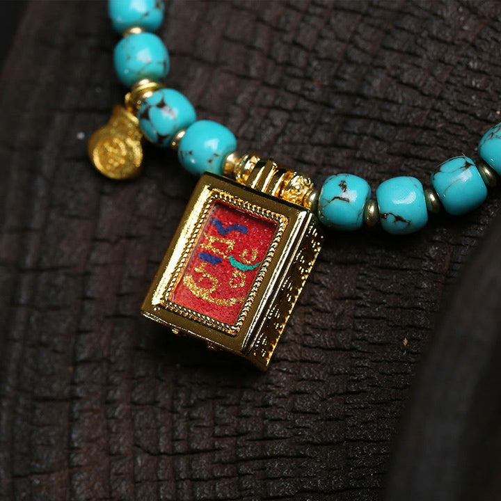 Pulsera de protección con amuleto Thangka Gau de Buddha Stones y turquesa con carácter Fu - image 4