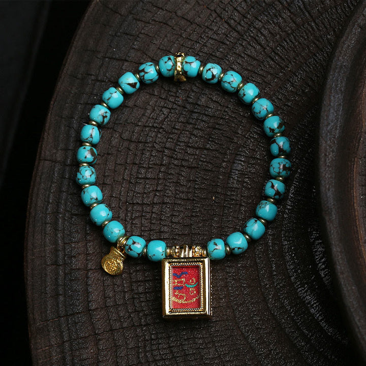 Pulsera de protección con amuleto Thangka Gau de Buddha Stones y turquesa con carácter Fu - Turquesa (circunferencia de la muñeca: 16-17 cm) - image 0