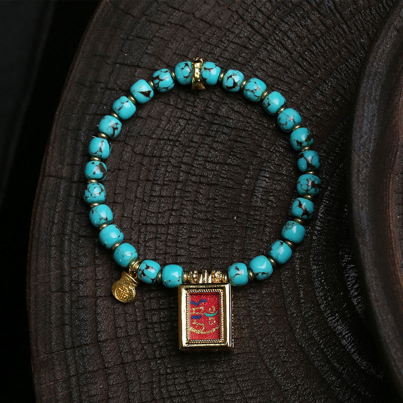 Pulsera de protección con amuleto Thangka Gau de Buddha Stones y turquesa con carácter Fu - Turquesa (circunferencia de la muñeca: 16-17 cm) - image 0