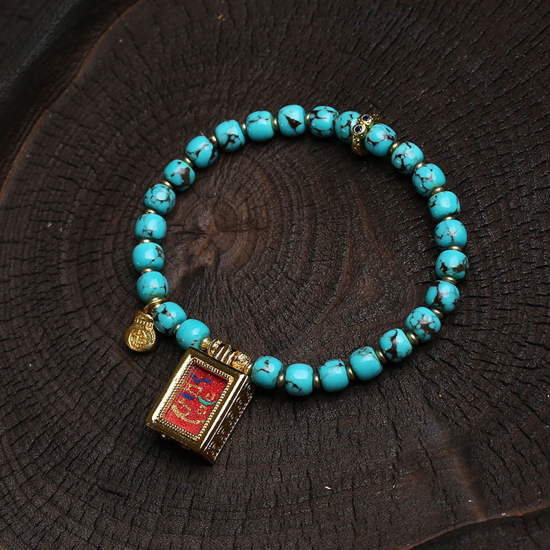 Pulsera de protección con amuleto Thangka Gau de Buddha Stones y turquesa con carácter Fu - image 1