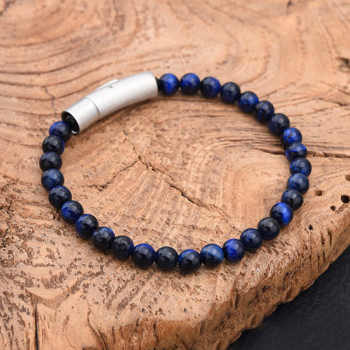 Buddha Stones Pulsera positiva de ojo de tigre con piedra brillante negra y turquesa - Ojo de tigre azul (circunferencia de la muñeca: 17-18 cm) - image 0