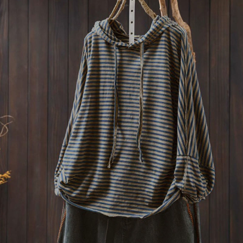 Sudadera con capucha de algodón de manga larga para mujer con estampado de rayas de primavera y Buddha Stones - Azul oscuro - US4-8/10, UK/AU8-12/14, EU36-40/42 (F) - image 0