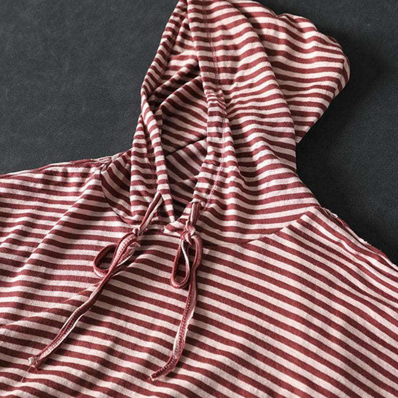 Sudadera con capucha de algodón de manga larga para mujer con estampado de rayas de primavera y Buddha Stones - image 6