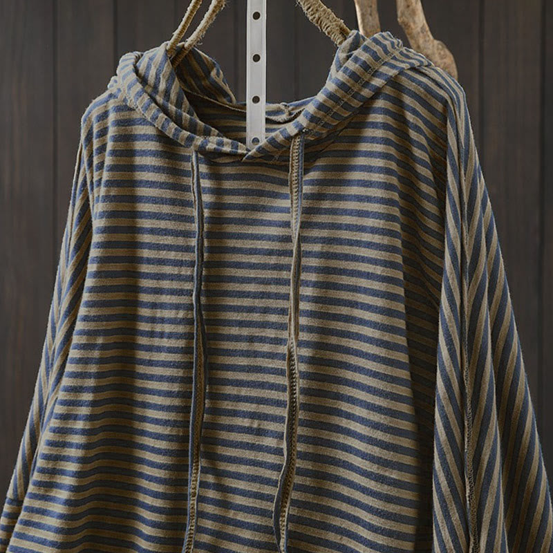 Sudadera con capucha de algodón de manga larga para mujer con estampado de rayas de primavera y Buddha Stones - image 1