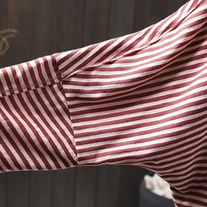 Sudadera con capucha de algodón de manga larga para mujer con estampado de rayas de primavera y Buddha Stones - image 7