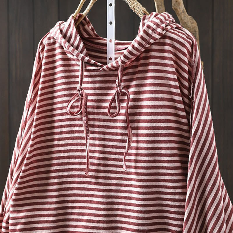 Sudadera con capucha de algodón de manga larga para mujer con estampado de rayas de primavera y Buddha Stones - image 4
