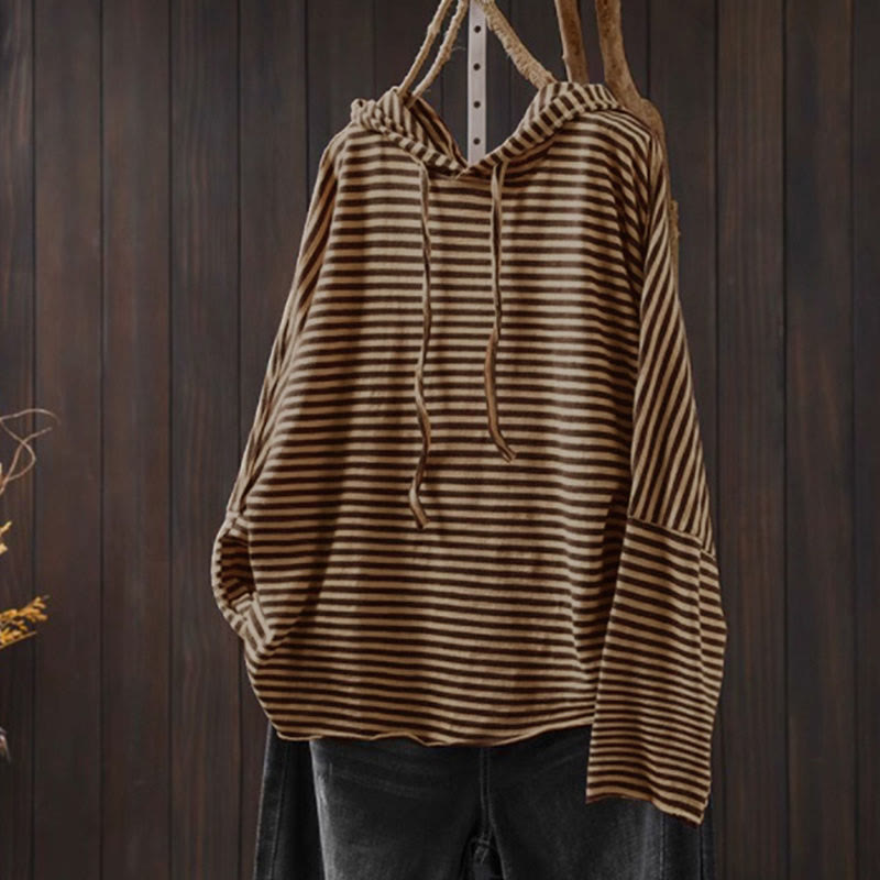 Sudadera con capucha de algodón de manga larga para mujer con estampado de rayas de primavera y Buddha Stones - SaddleBrown - US4-8/10, UK/AU8-12/14, EU36-40/42 (F) - image 14